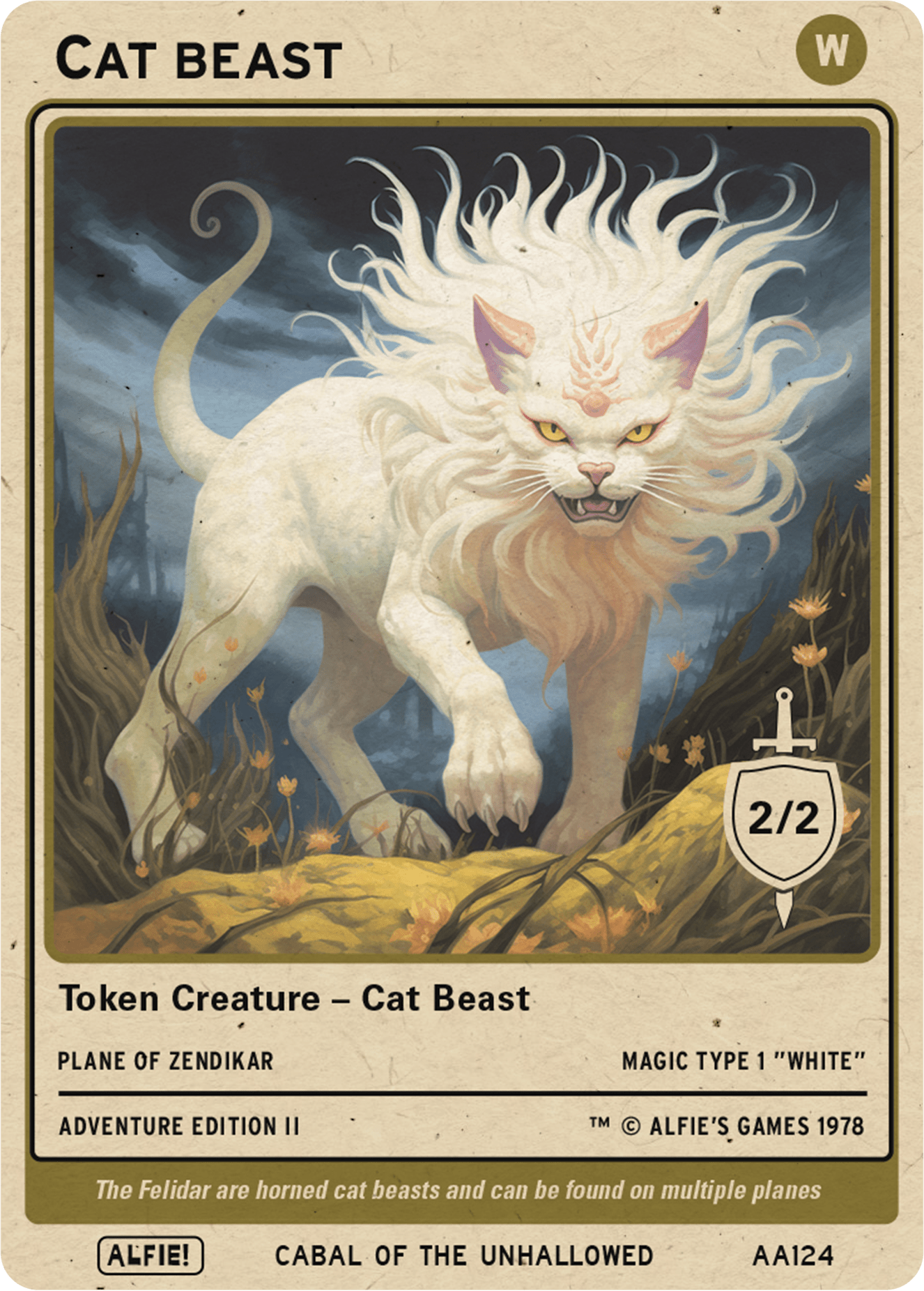 white cat cards mtg Cat Beast 2/2 token Magic mtg | Custom Retro Style