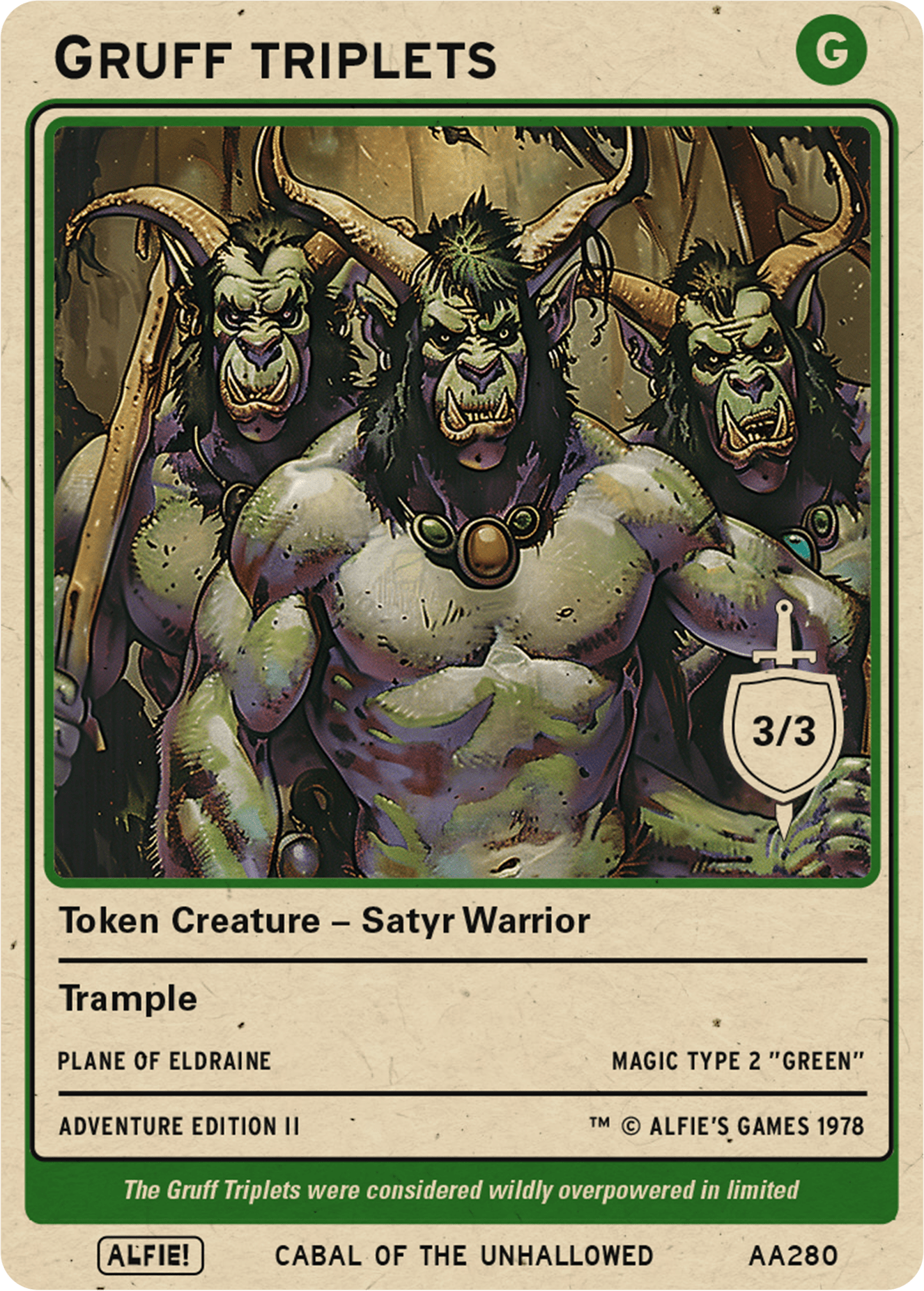 mtg card that triples tokens Gruff Triplets token Magic mtg | Custom Retro Style