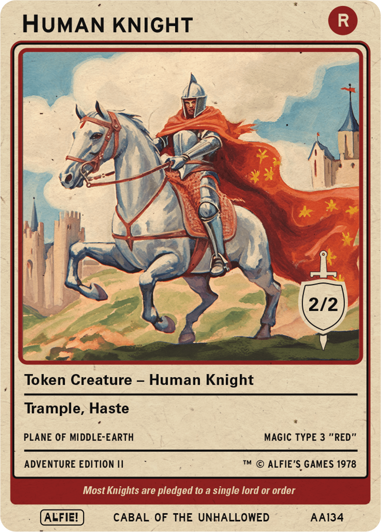 Human Knight Red 2/2 token Magic mtg | Custom Retro Style