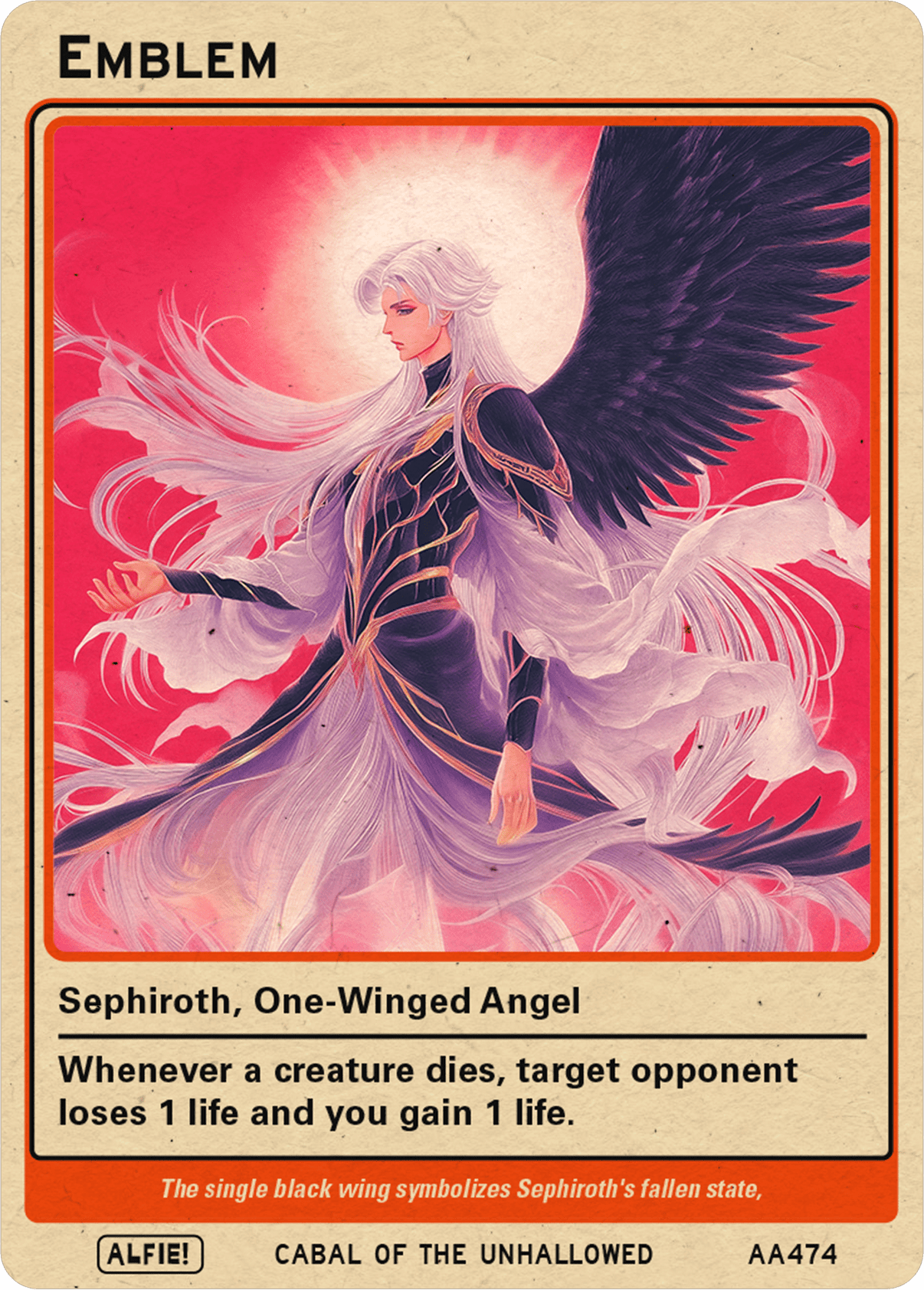 sephiroth one winged angel mtg card Sephiroth One-Winged Angel Emblem token Magic mtg | Custom Retro Style